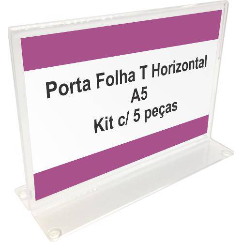 Display ou Porta Folha Horizontal T em Acrílico para Papel A5 - Kit C/ 5 Peças