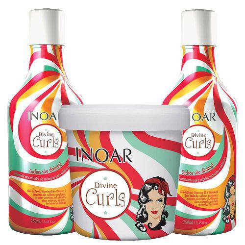 Tudo sobre 'Divine Curls Inoar - Kit de Shampoo Low Poo 250ml + Condicionador 250ml + Máscara 450g'