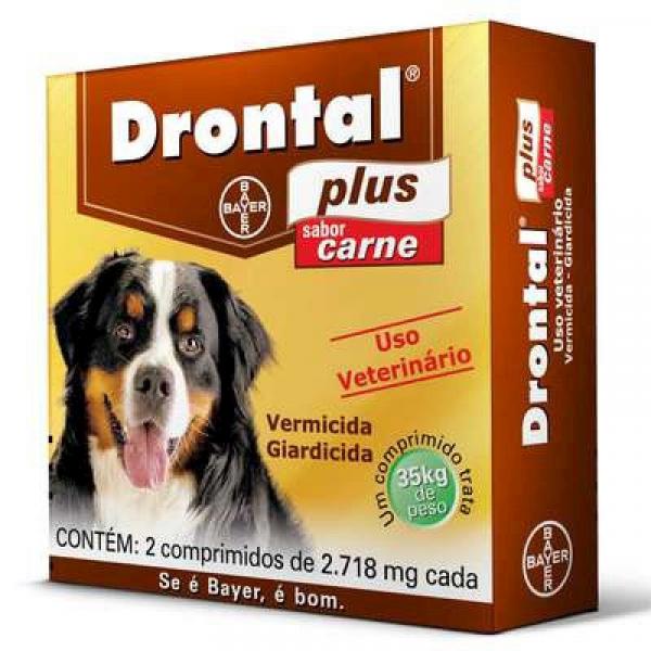Drontal Plus Sabor Carne Caes 35kg (2 Comprimidos) - Bayer