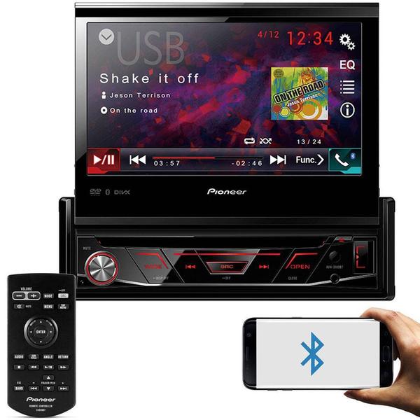 DVD Player Automotivo Pioneer AVH-3180BT 1 Din Retrátil Tela 7 Polegadas Bluetooth USB Aux Mp3 Wma