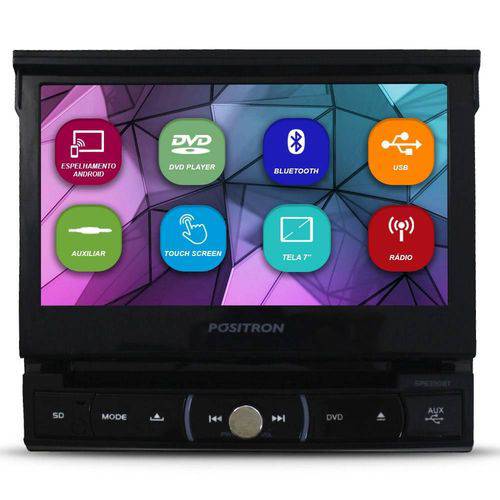 DVD Player Automotivo Positron SP6330BT, 7", Bluetooth, Entrada Auxiliar, USB