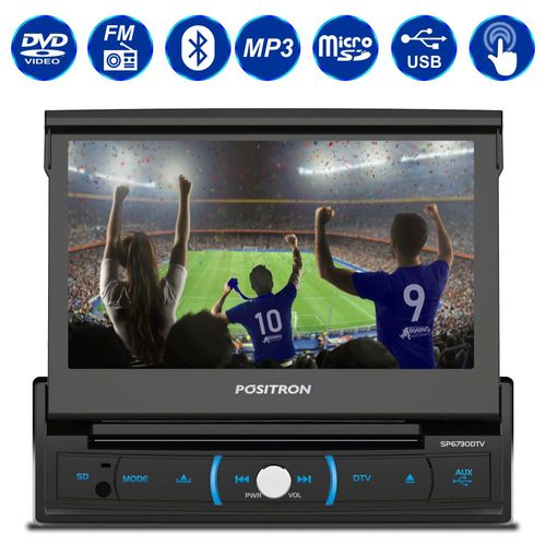 DVD Player Automotivo Pósitron SP6730DTV 1 Din 7" Bluetooth USB Espelhamento Android Retrátil TV MP3