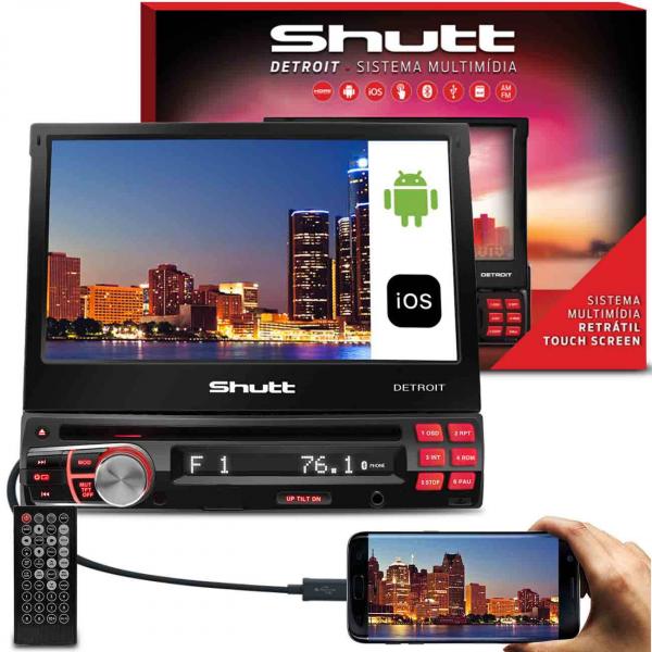 DVD Player Automotivo Shutt Detroit 7 Pol HD Bluetooth Espelhamento HDMI IOS Android USB SD AUX MP4