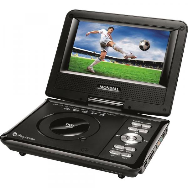 Tudo sobre 'DVD Player D-08 Portátil Play Action, Tela Giratória de 7" , Entrada USB e SD, Função Game, 2 Joysticks - Mondial'