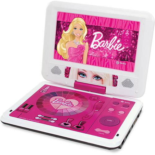 DVD Player Portátil C/ Tela Giratória LCD 7", Entrada USB e SD Card, Controle Remoto, Leitura de MP3 - Barbie - DVT-P3310 - Tectoy