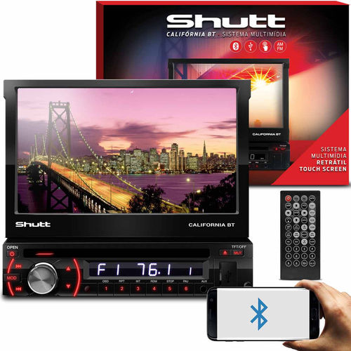 DVD Player Shutt Califórnia BT 7 Pol Bluetooth USB MP3 MP4 FM Entrada Câmera Ré
