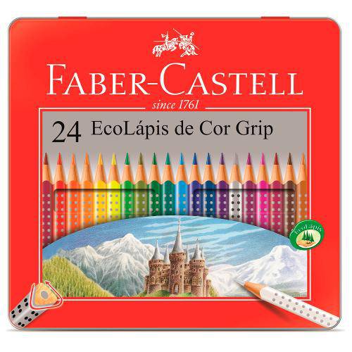 Tamanhos, Medidas e Dimensões do produto Ecolápis de Cor Grip - Faber-Castell Estojo Lata com 24 Cores - Ref 121024lt