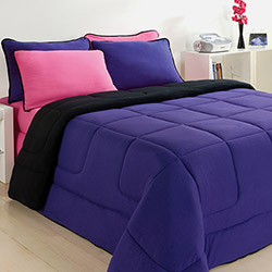 Edredom Queen Preto/Roxo - City Home