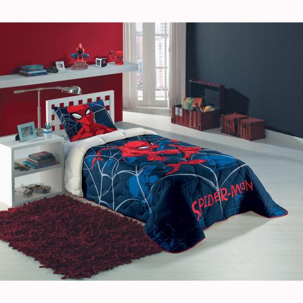 Edredom Solteiro Spider Man 1 Peça Azul-Marinho - Lepper