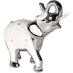 Elefante Decorativo NA0362 de Cerâmica Prata/Branco - BTC