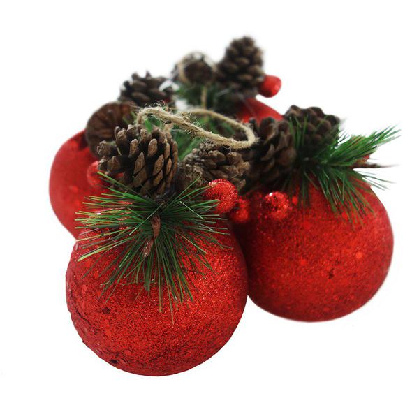 🏷️【Tudo Sobre】→ Enfeite de Árvore de Natal Bola Natalina York 4 Peças  Vermelho - Niazitex