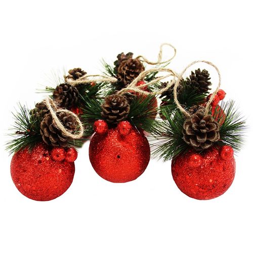 Enfeite de Árvore de Natal Bola Natalina York 6 Peças Vermelho - Niazitex