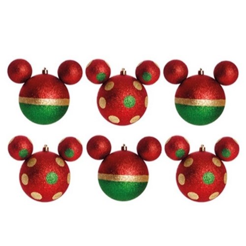 Enfeite de Natal Bolas Vermelha Verde Dourada do Mickey - Di