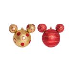 Enfeites de Natal Disney Mickey Bola Vermelho e Dourado Círculos e Linhas - Pack com 2 Bolas 10cm