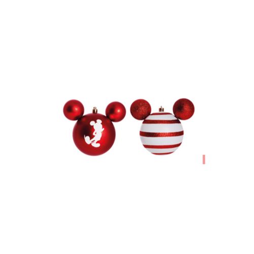 Enfeites de Natal Disney Mickey Silhueta e Listras Branco e Vermelho - Pack com 6 Bolas 6cm