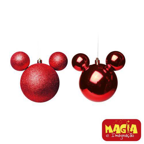 Enfeites de Natal Disney Vermelha Mickey - Pack com 2 Bolas 10cm