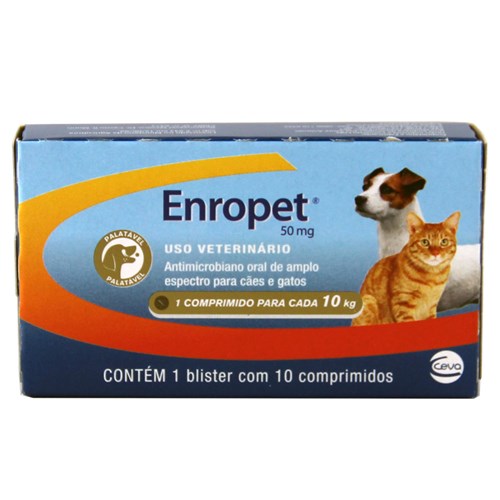 Enropet 50mg 10 Comp Ceva Enrofloxacina Cães e Gatos