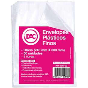 Envelope Plastico Oficio 4Furos Fino 0,06Mm Pct.C/100 Dac