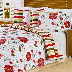 Enxoval Cama Queen Edredom Ipanema Floral Vermelho 7 Peças - Enxovais Aquarela