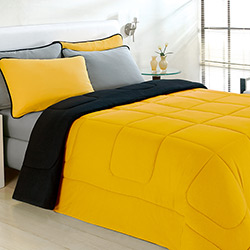 Enxoval Casal Cinza/Preto/Amarelo com 7 Pçs - City Home