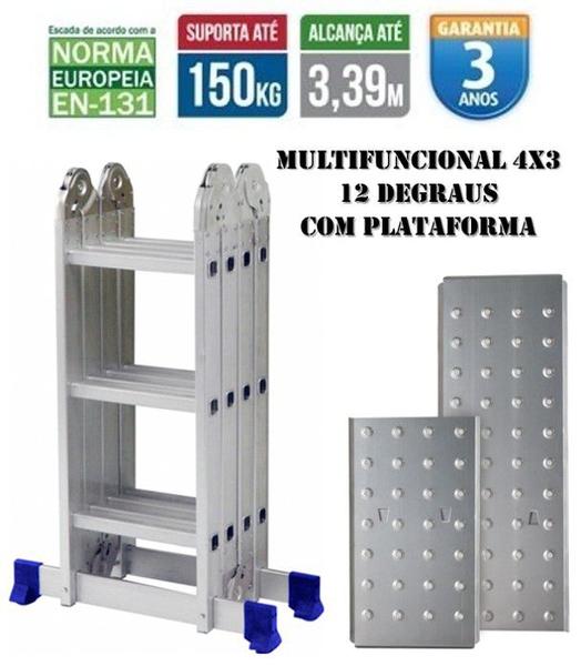 Escada 4x3 Multifuncional 12 Degraus Alumínio com Plataforma - Mor