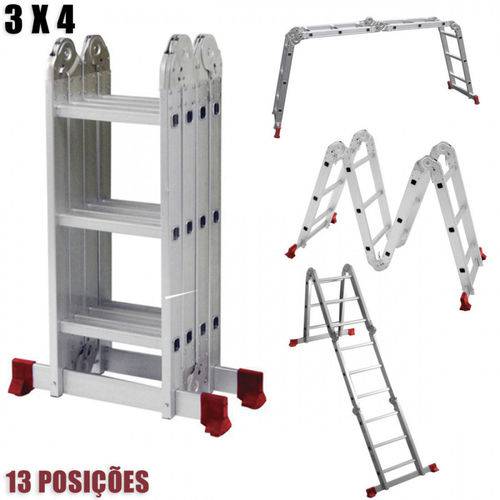 Escada Multifuncional Articulada em Aluminio 3x4 12 Degraus Ate 150 Kg Botafogo