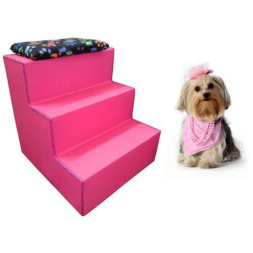 Escada Pet para Cães e Gatos 3 Degraus - Courino Pink