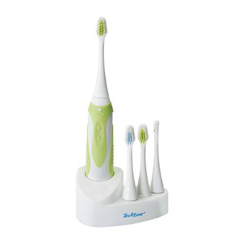 Escova Dental à Pilha Eda 10 Techline Branca e Verde com 3 Refis de Escova