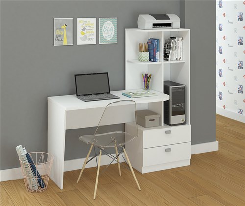 Escrivaninha/Mesa para Computador com Estante Elisa Branco - Permobili