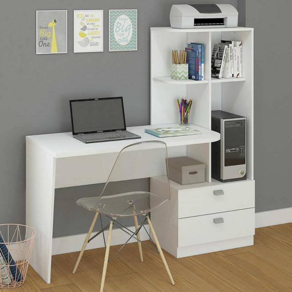 Escrivaninha/Mesa para Computador com Estante Elisa Branco - Permobili