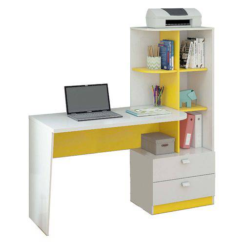 Tudo sobre 'Escrivaninha/mesa para Computador com 2 Gavetas Elisa Branco/amarelo - Permóbili Móveis'