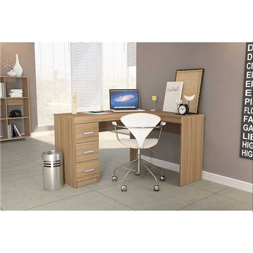 Escrivaninha/Mesa para Computador ou Escritorio em L Fenix 3 Gavetas - Politorno
