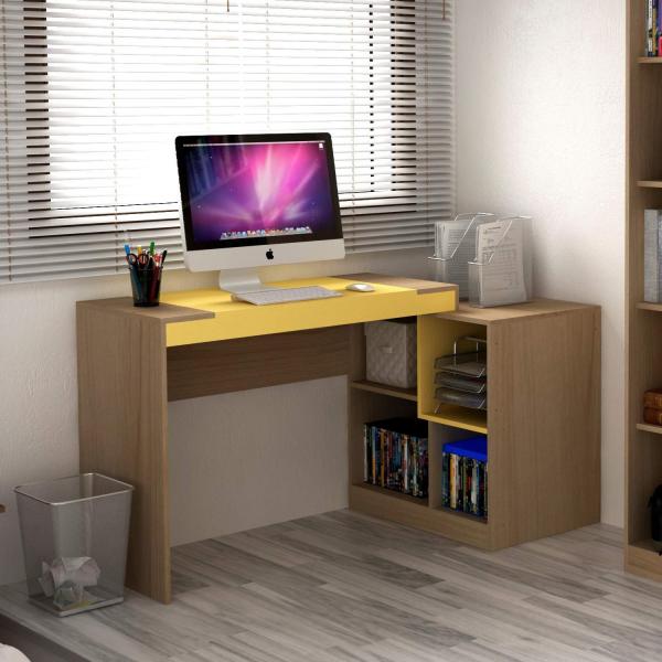 Escrivaninha Multifuncional 2 em 1 com 4 Nichos HO-2904 Home Office Hecol Móveis Avelã TX/Maracujá TX