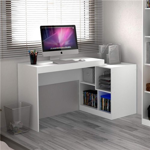 Escrivaninha Multifuncional 2 em 1 com 4 Nichos Ho-2904 Home Office Hecol Móveis Branco Tx/Branco Tx
