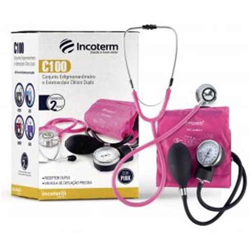 Esfigmomanometro e Estetoscopio Conjunto Incoterm Modelo C100 - Pink