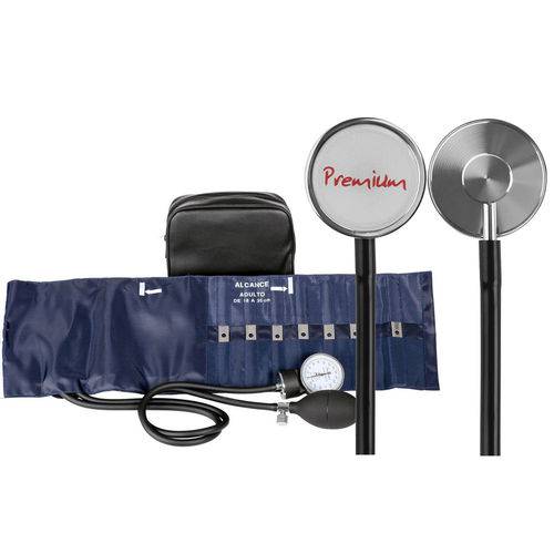 Esfigmomanômetro Metal e Estetoscópio Simples Premium - Azul