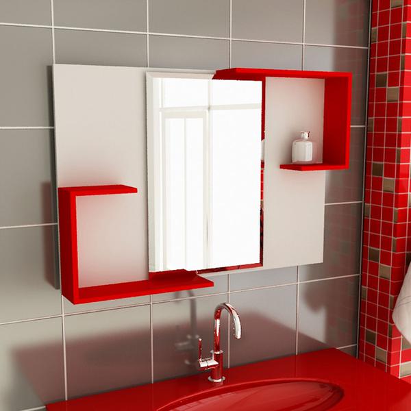 Espelheira de Banheiro Retangular 80 Cm Branco Vermelho - Tomdo