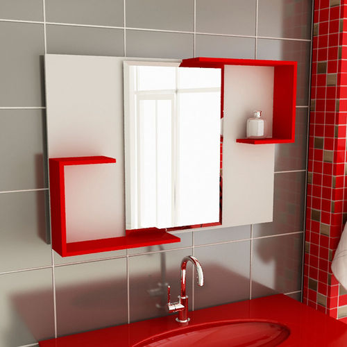 Espelheira de Banheiro Retangular 80 Cm Branco Vermelho