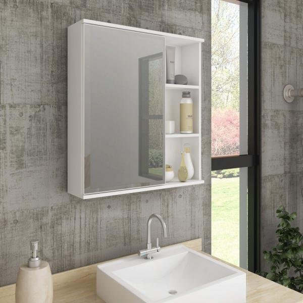 Espelheira para Banheiro 1 Porta e Prateleiras Treviso MGM Móveis Branco