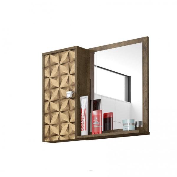 Espelheira para Banheiro 1 Porta 2 Prateleiras Gênova Móveis Bechara Madeira Rústica/3D