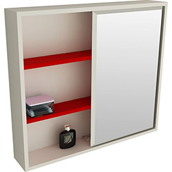 Espelheira para Banheiro 1527 (60x58x15cm) Branco/Vermelho - Tomdo