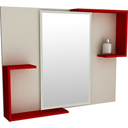 Espelheira para Banheiro 1581 (60x78x12cm) Branco/Vermelho - Tomdo