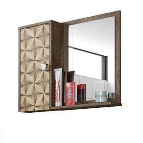 Espelheira para Banheiro com Porta e Prateleiras Gênova Móveis Bechara Madeira Rústica com 3D
