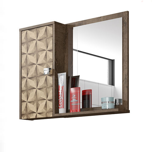 Espelheira para Banheiro com Porta e Prateleiras Gênova Móveis Bechara Madeira Rústica com 3d