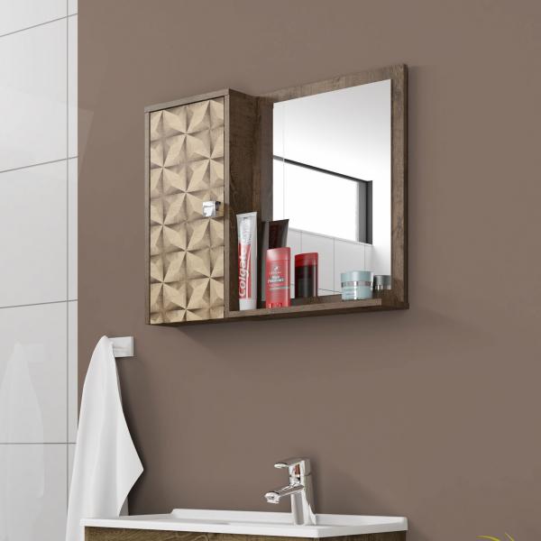 Espelheira para Banheiro Gênova Madeira Rústica / Madeira 3D - Móveis Bechara - Moveis Bechara