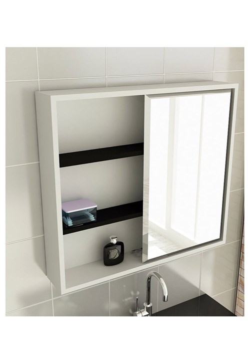 Espelheira para Banheiro Modelo 22 60 Cm Branca e Preta Tomdo