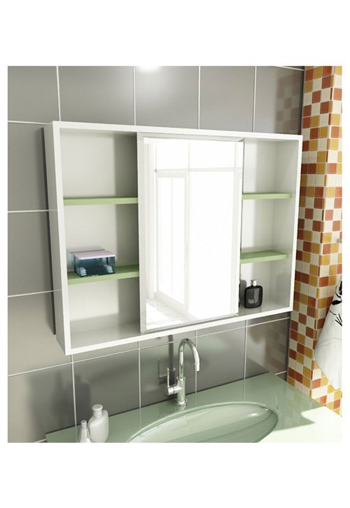 Espelheira para Banheiro Modelo 22 80 Cm Branca e Verde Tomdo