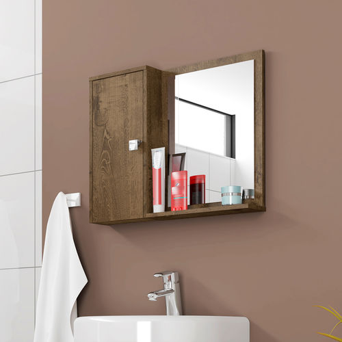 Espelheira para Banheiro Móveis Bechara Gênova Madeira Rústica