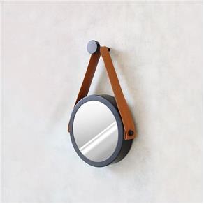 Espelho Adnet 20cm com Acabamento Preto e Alça Caramelo - HTADNET-20
