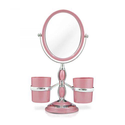 Espelho de Bancada C/ Suportes Laterais Rosa PS Jacki Design